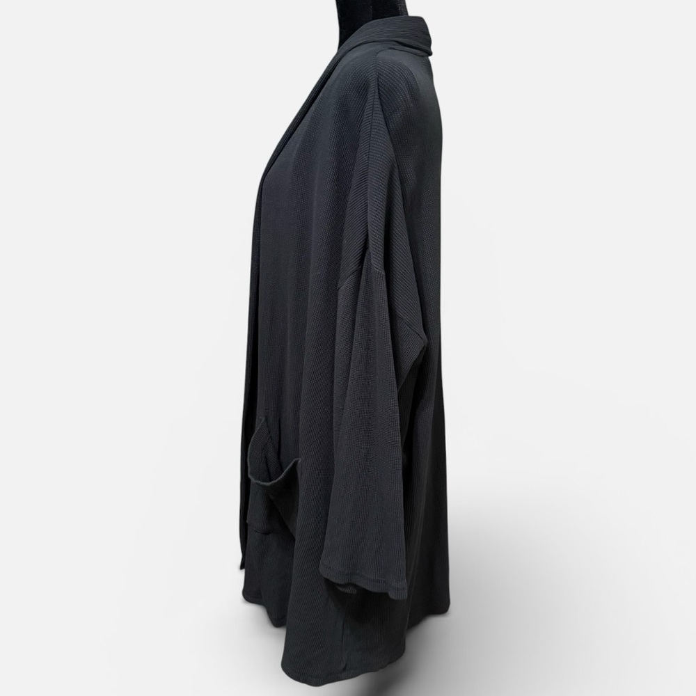 Eileen Fisher Organic Cotton Thermal Cardigan Black Open Front 1X 2X - Picture 5 of 8